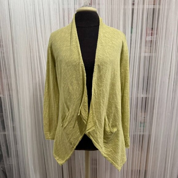 Eileen Fisher Open Front Cardigan Size XS Linen Blend Slub Knit Chartreuse - Picture 1 of 11